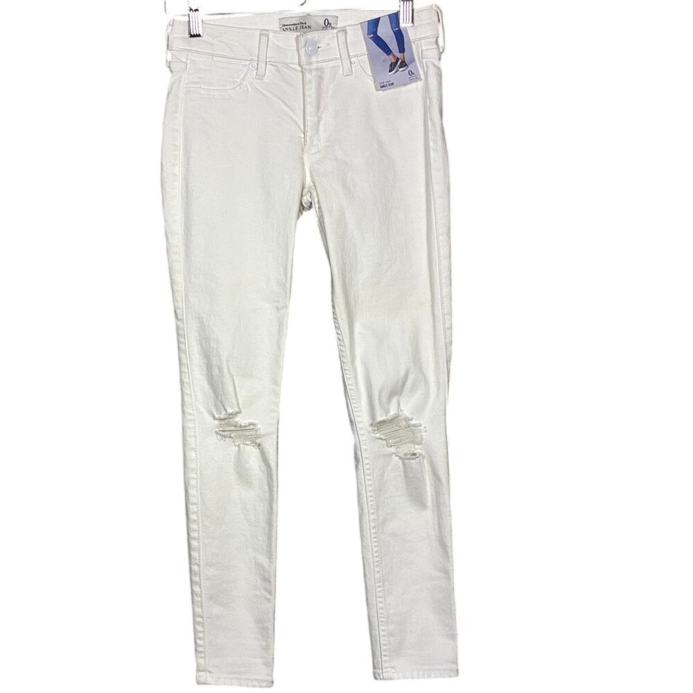 Abercrombie &‎ Fitch Jeans The A&F White Ankle Destroyed Skinny NWT W 25 L 26